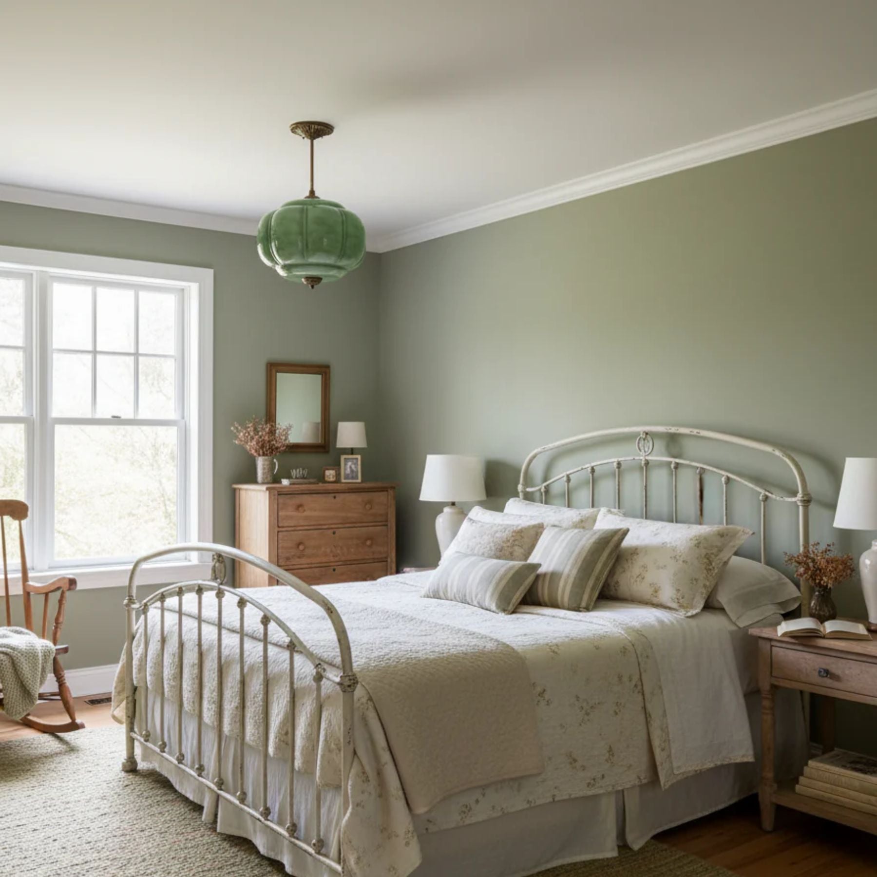 Vintage Glazen Plafondlamp met Pompoenvormige Kap