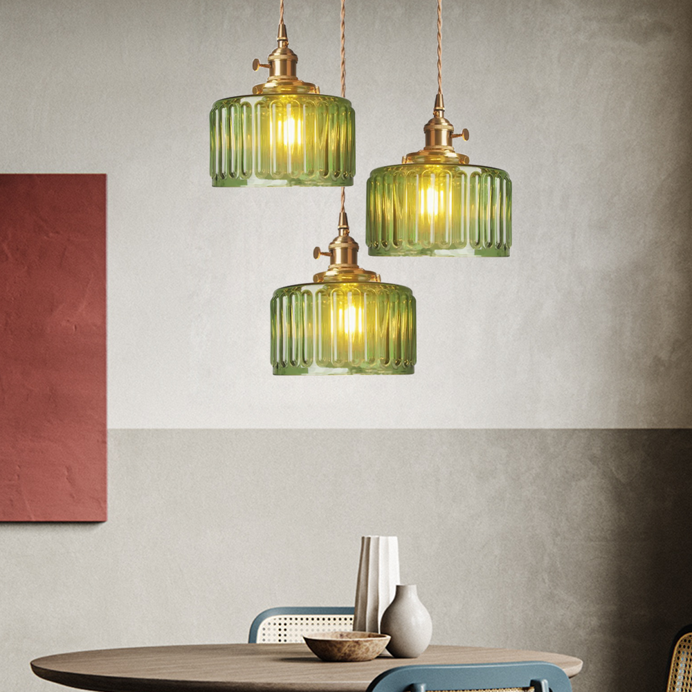 Vintage Cilindervormige Glazen Hanglamp met Traditioneel Design