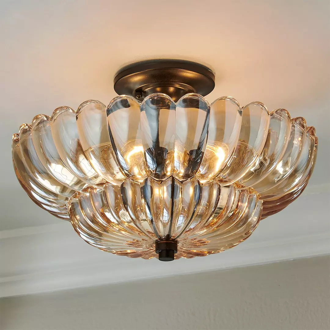 Vintage Amberkleurige Plafondlamp van Glas