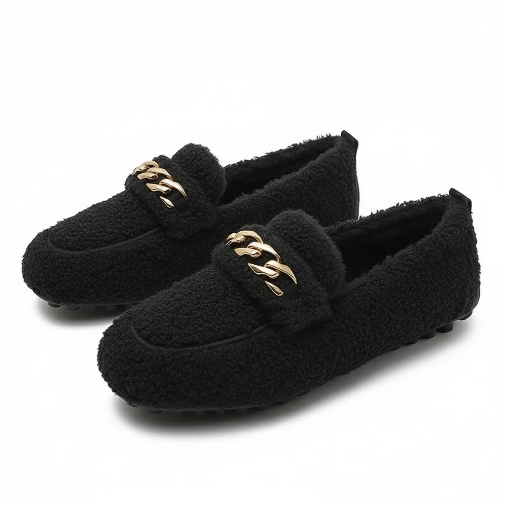 Mules de Luxe pour Femmes avec Chaîne Dorée & Doublure Chaude