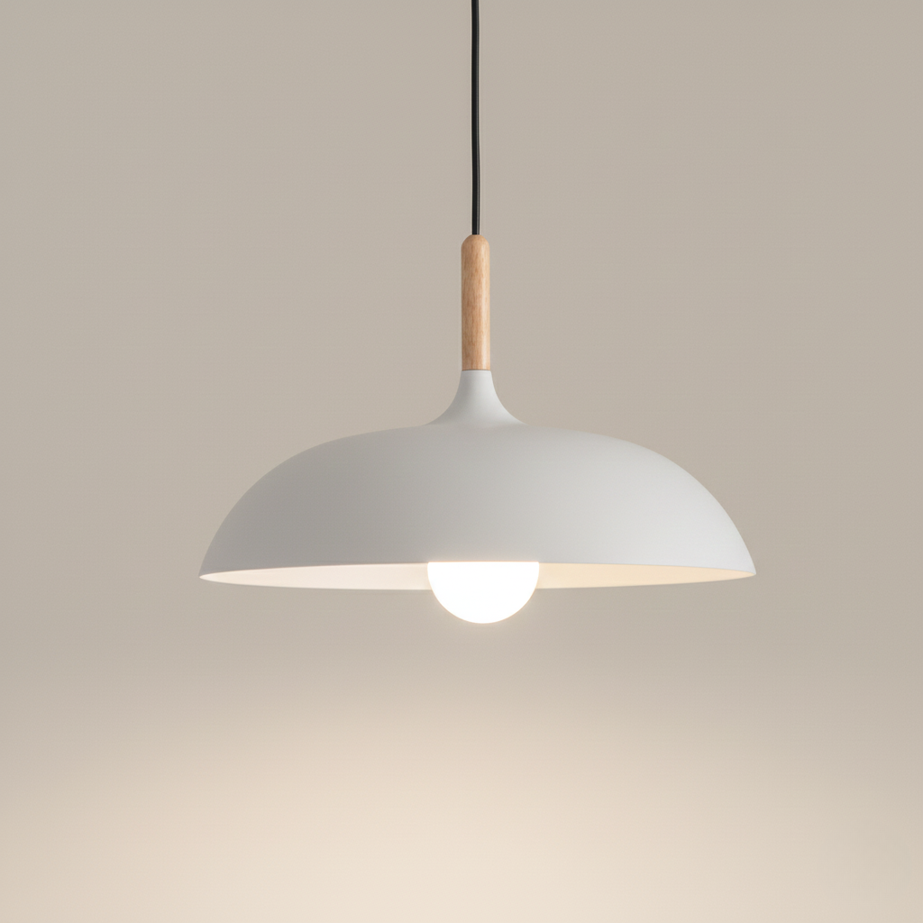 Kleurrijke Metalen Hanglamp met Houten Accent – Twee Maten