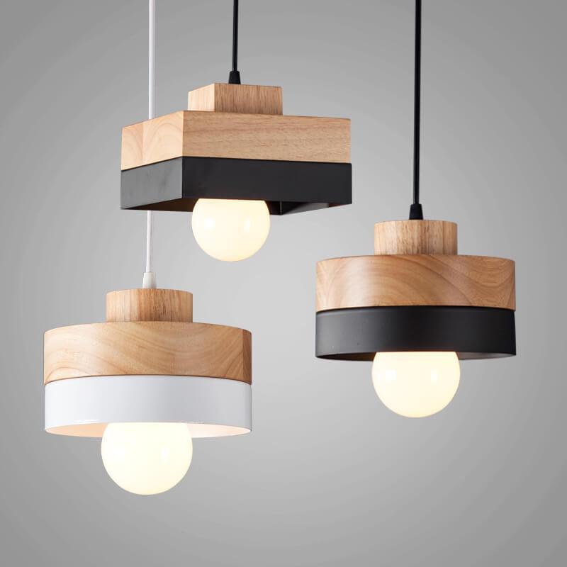 Moderne Hanglamp van Metaal en Hout – Zwart of Wit met Verstelbaar Snoer