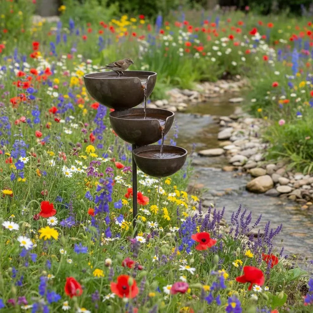 Metalen Vogelbad met Regenwateropvang | Decoratief Vogelbad voor Tuin