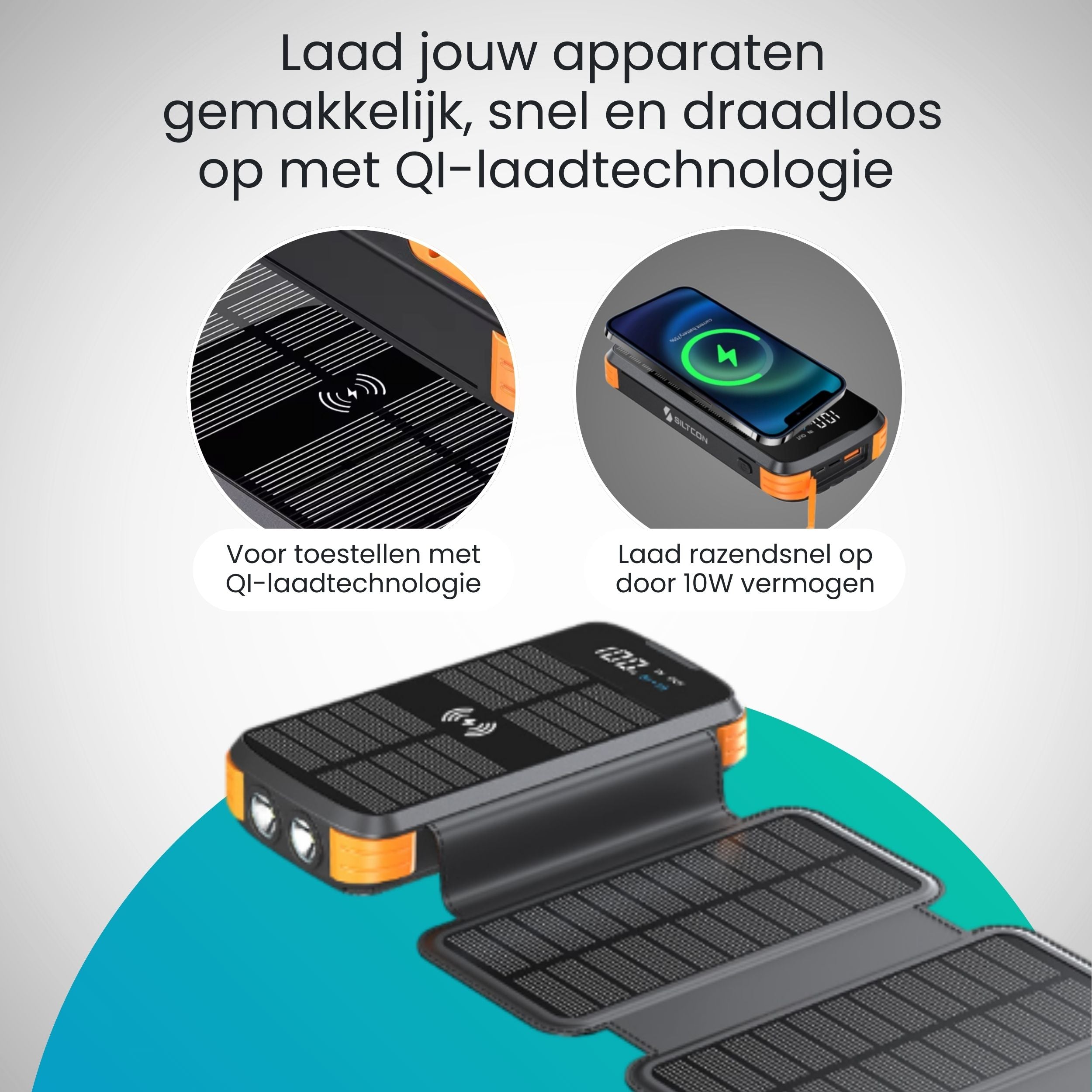 Sterke Solar Powerbank met 4 zonnepanelen en 8-in-1 laadfunctie