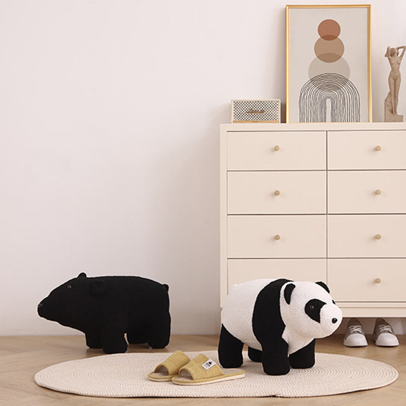 Pluche Kinderkrukje in Teddy Fleece met Houten Frame voor Woonkamer en Slaapkamer