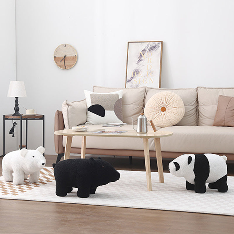 Pluche Kinderkrukje in Teddy Fleece met Houten Frame voor Woonkamer en Slaapkamer