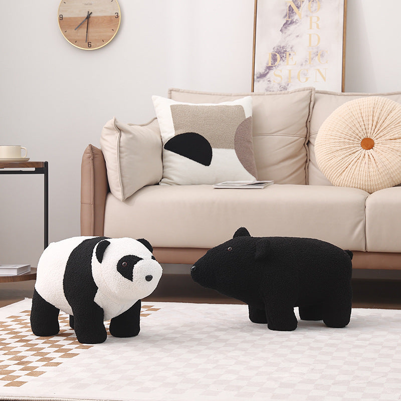 Pluche Kinderkrukje in Teddy Fleece met Houten Frame voor Woonkamer en Slaapkamer