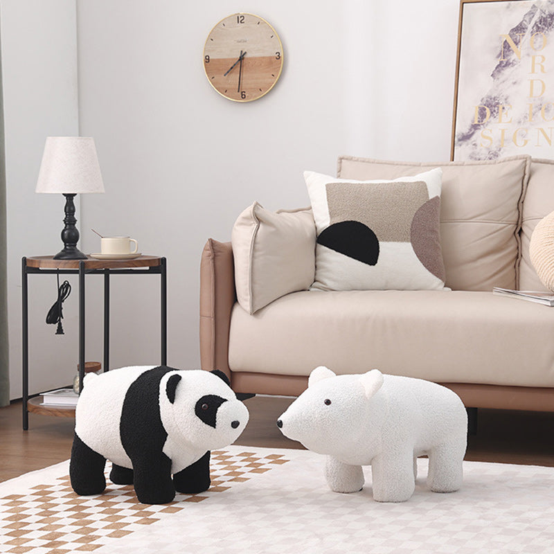 Pluche Kinderkrukje in Teddy Fleece met Houten Frame voor Woonkamer en Slaapkamer