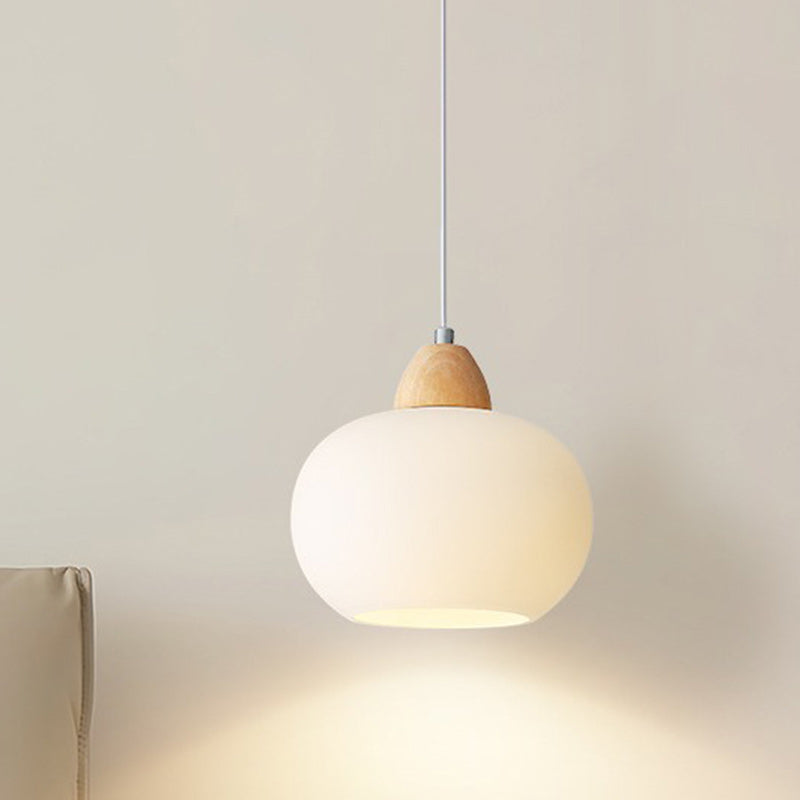 Scandinavische Houten Hanglamp – Witte Glazen Kap – Persimmon Design