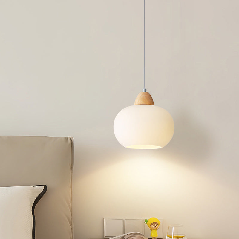 Scandinavische Houten Hanglamp – Witte Glazen Kap – Persimmon Design