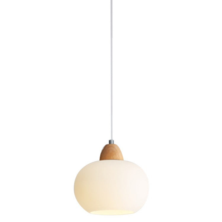 Scandinavische Houten Hanglamp – Witte Glazen Kap – Persimmon Design