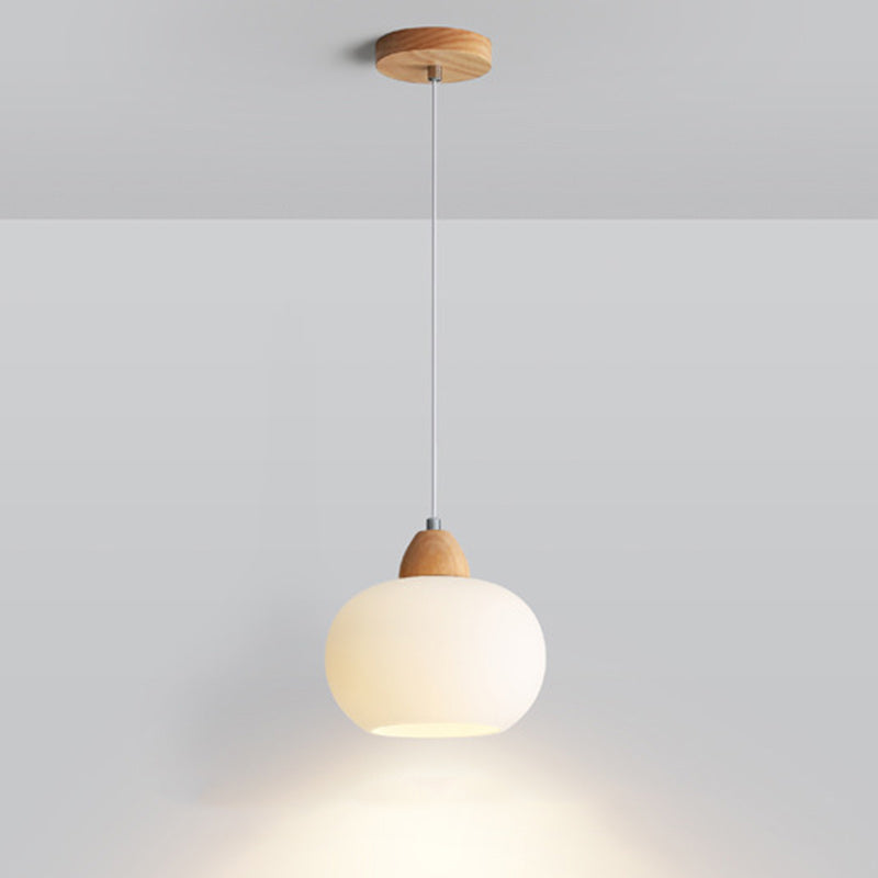 Scandinavische Houten Hanglamp – Witte Glazen Kap – Persimmon Design