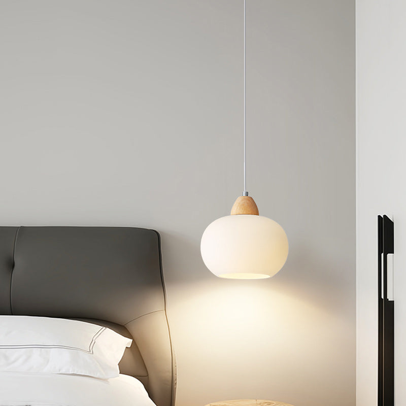 Scandinavische Houten Hanglamp – Witte Glazen Kap – Persimmon Design