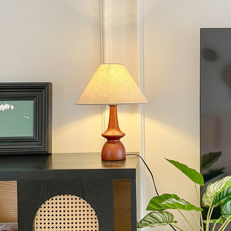 Vintage Tafellamp met Wintersfeer – Walnoothout & Linnen Kap – Retro Design