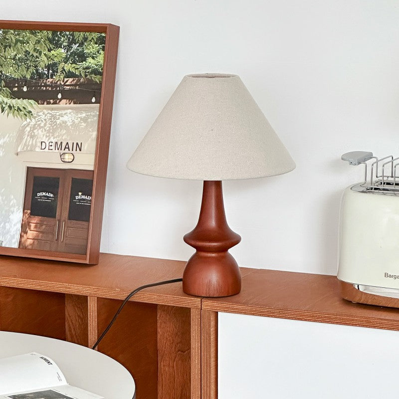 Vintage Tafellamp met Wintersfeer – Walnoothout & Linnen Kap – Retro Design