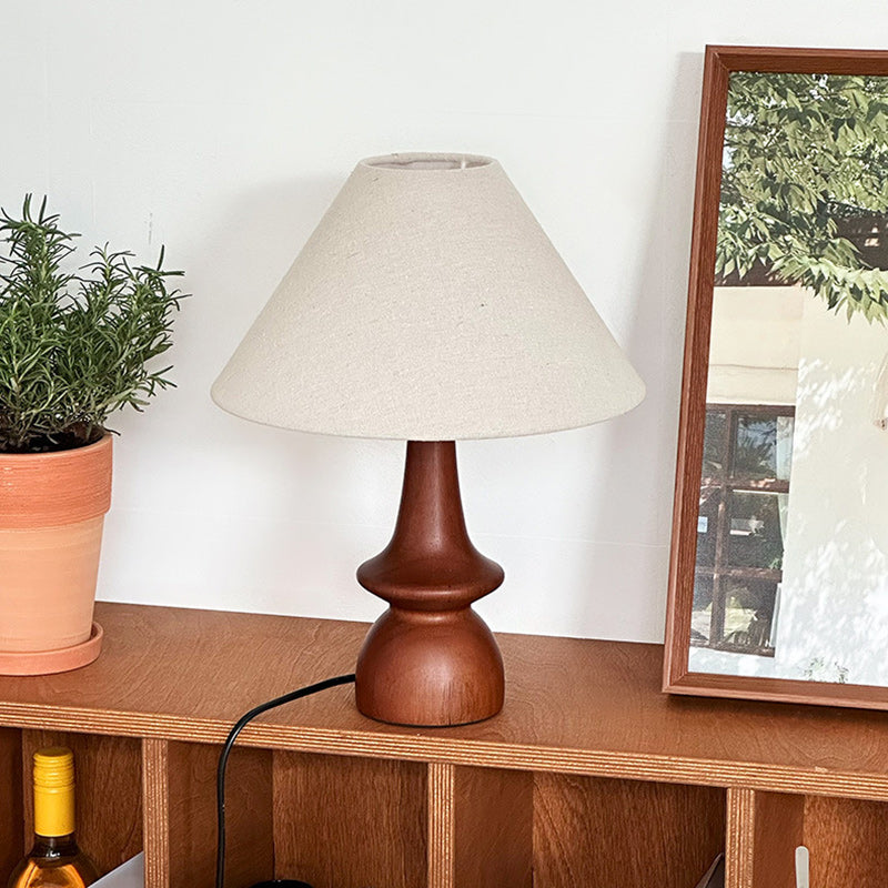 Vintage Tafellamp met Wintersfeer – Walnoothout & Linnen Kap – Retro Design