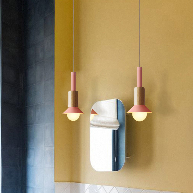 Scandinavische Houten Hanglamp – Roze / Geel / Groen – E26 Fitting