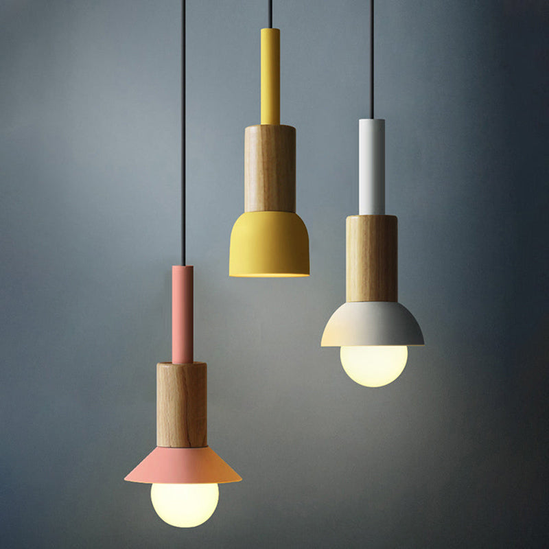 Scandinavische Houten Hanglamp – Roze / Geel / Groen – E26 Fitting