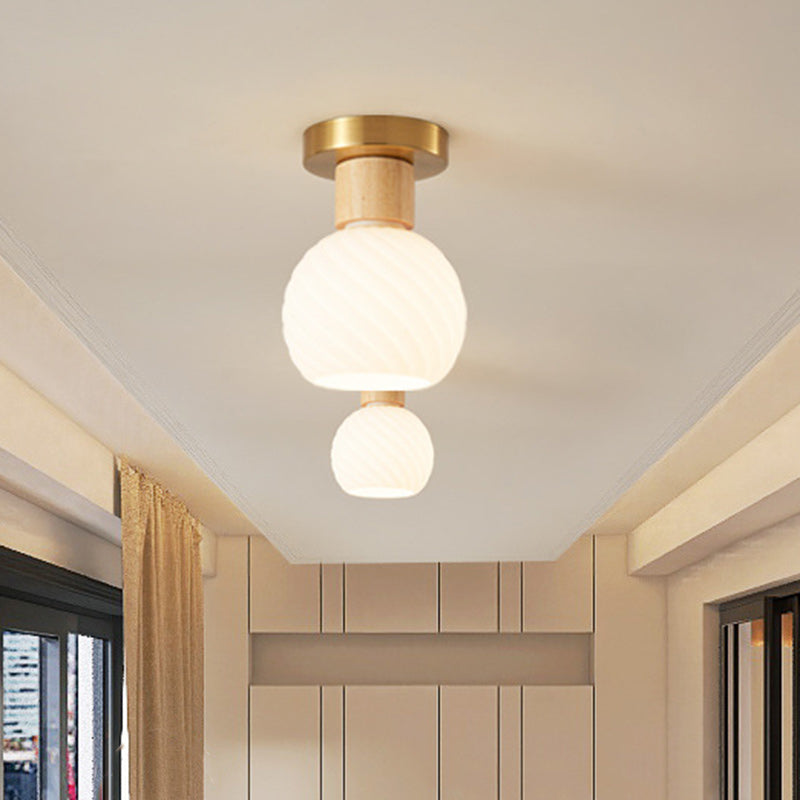 Minimalistische Scandinavische Plafondlamp – Hout & Glas – Wit – (1 Lichtbron)