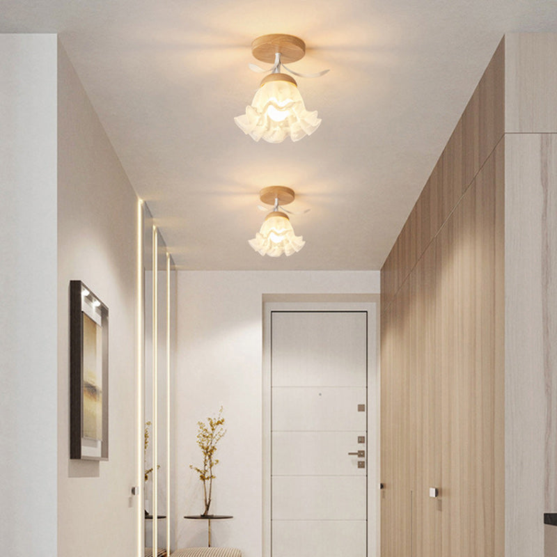 Minimalistische Scandinavische Plafondlamp – Hout & Glas – Wit – (1 Lichtbron)