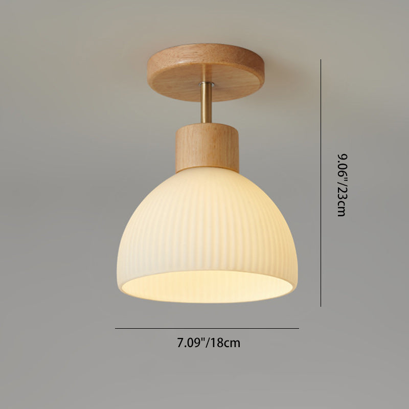 Minimalistische Scandinavische Plafondlamp – Hout & Glas – Wit – (1 Lichtbron)