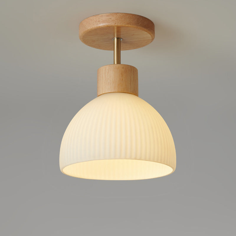 Minimalistische Scandinavische Plafondlamp – Hout & Glas – Wit – (1 Lichtbron)