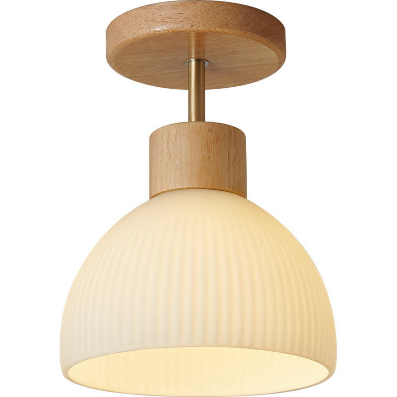 Minimalistische Scandinavische Plafondlamp – Hout & Glas – Wit – (1 Lichtbron)