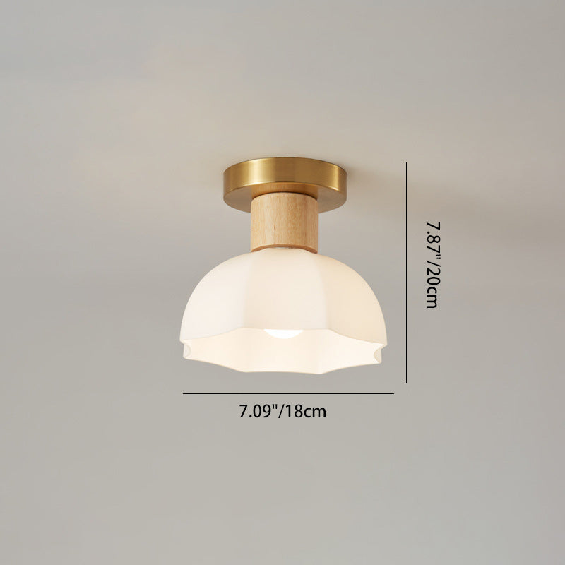Minimalistische Scandinavische Plafondlamp – Hout & Glas – Wit – (1 Lichtbron)