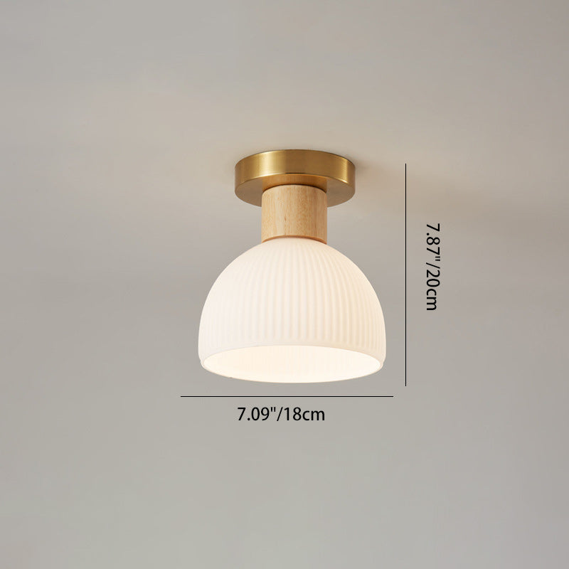 Minimalistische Scandinavische Plafondlamp – Hout & Glas – Wit – (1 Lichtbron)