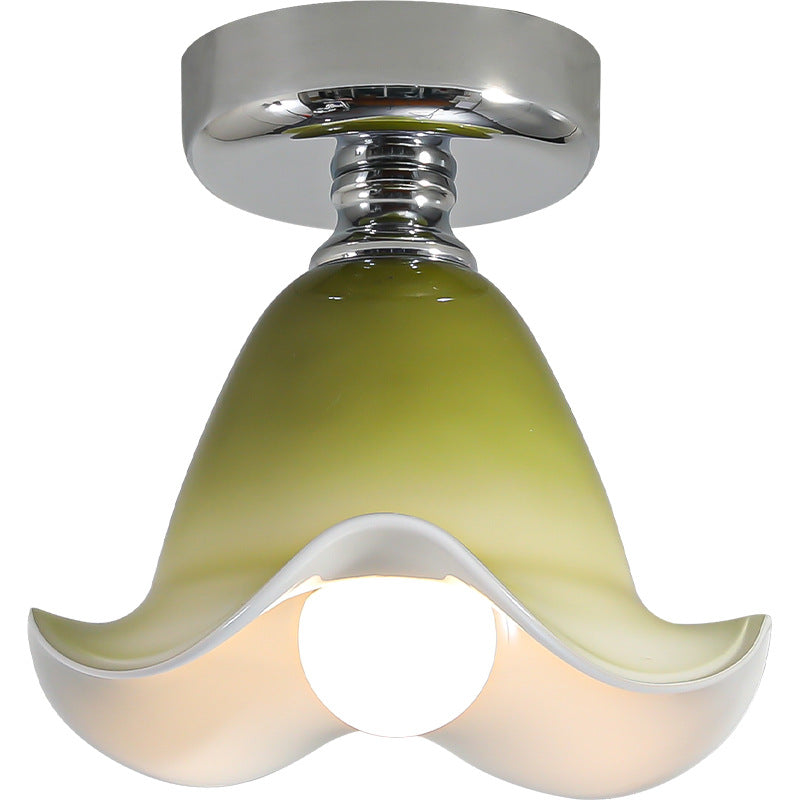 Franse Semi-Flush Plafondlamp met Groene Glazen Kap voor Slaapkamer en Woonkamer