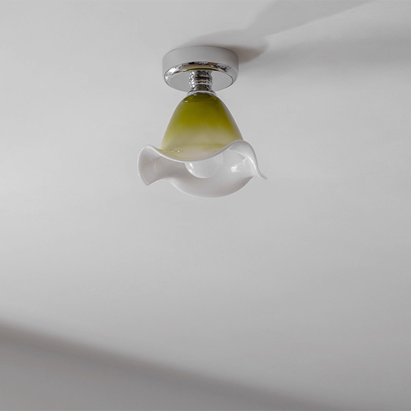 Franse Semi-Flush Plafondlamp met Groene Glazen Kap voor Slaapkamer en Woonkamer