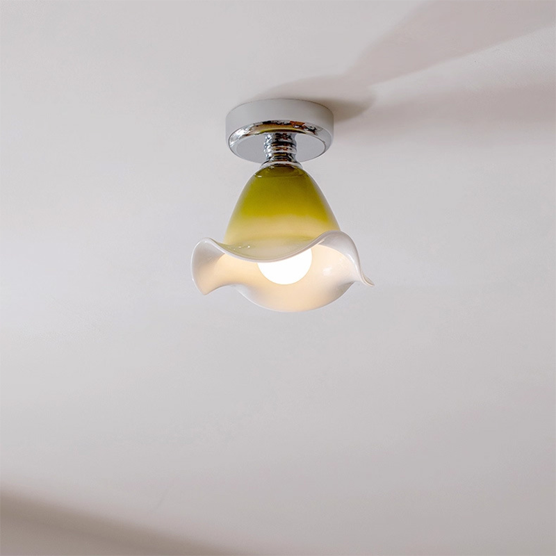 Franse Semi-Flush Plafondlamp met Groene Glazen Kap voor Slaapkamer en Woonkamer