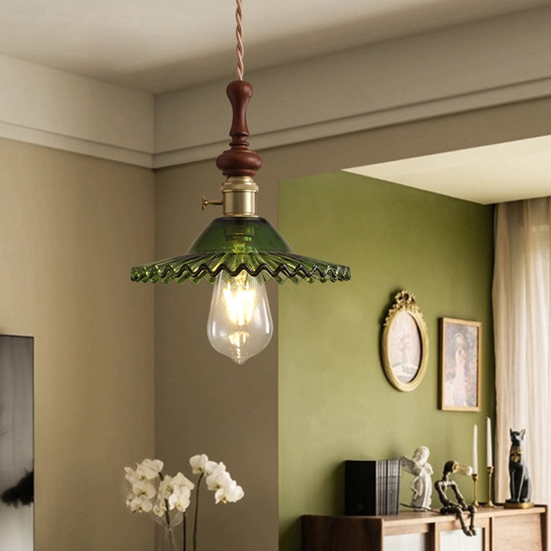 Franse Hanglamp met Houten Detail – Glas & Metaal – 1-licht, 4 Stijlen