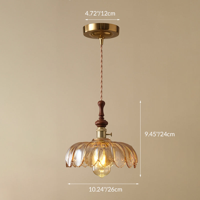 Franse Hanglamp met Houten Detail – Glas & Metaal – 1-licht, 4 Stijlen