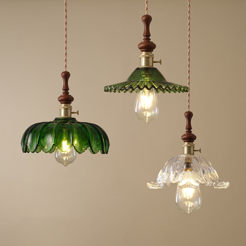 Franse Hanglamp met Houten Detail – Glas & Metaal – 1-licht, 4 Stijlen