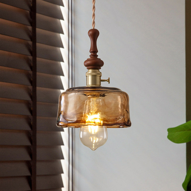 Franse Hanglamp met Houten Detail – Glas & Metaal – 1-licht, 4 Stijlen