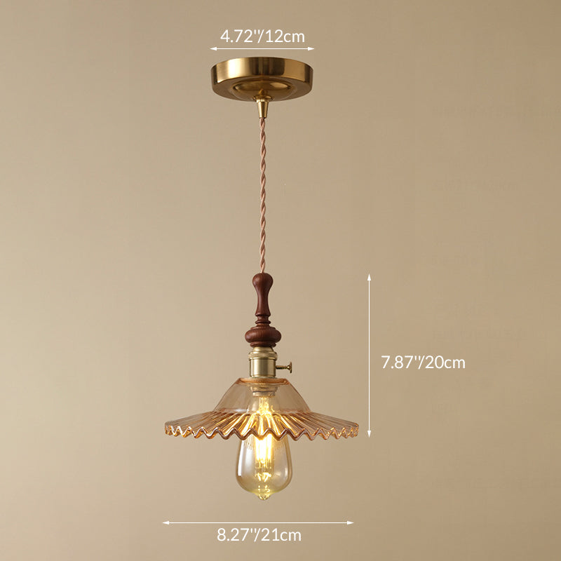 Franse Hanglamp met Houten Detail – Glas & Metaal – 1-licht, 4 Stijlen