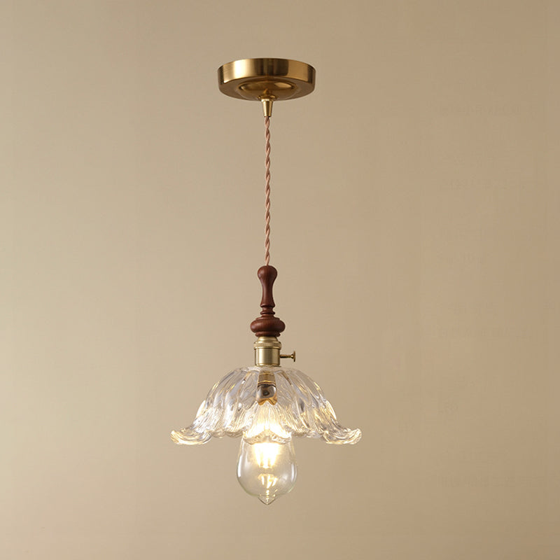 Franse Hanglamp met Houten Detail – Glas & Metaal – 1-licht, 4 Stijlen