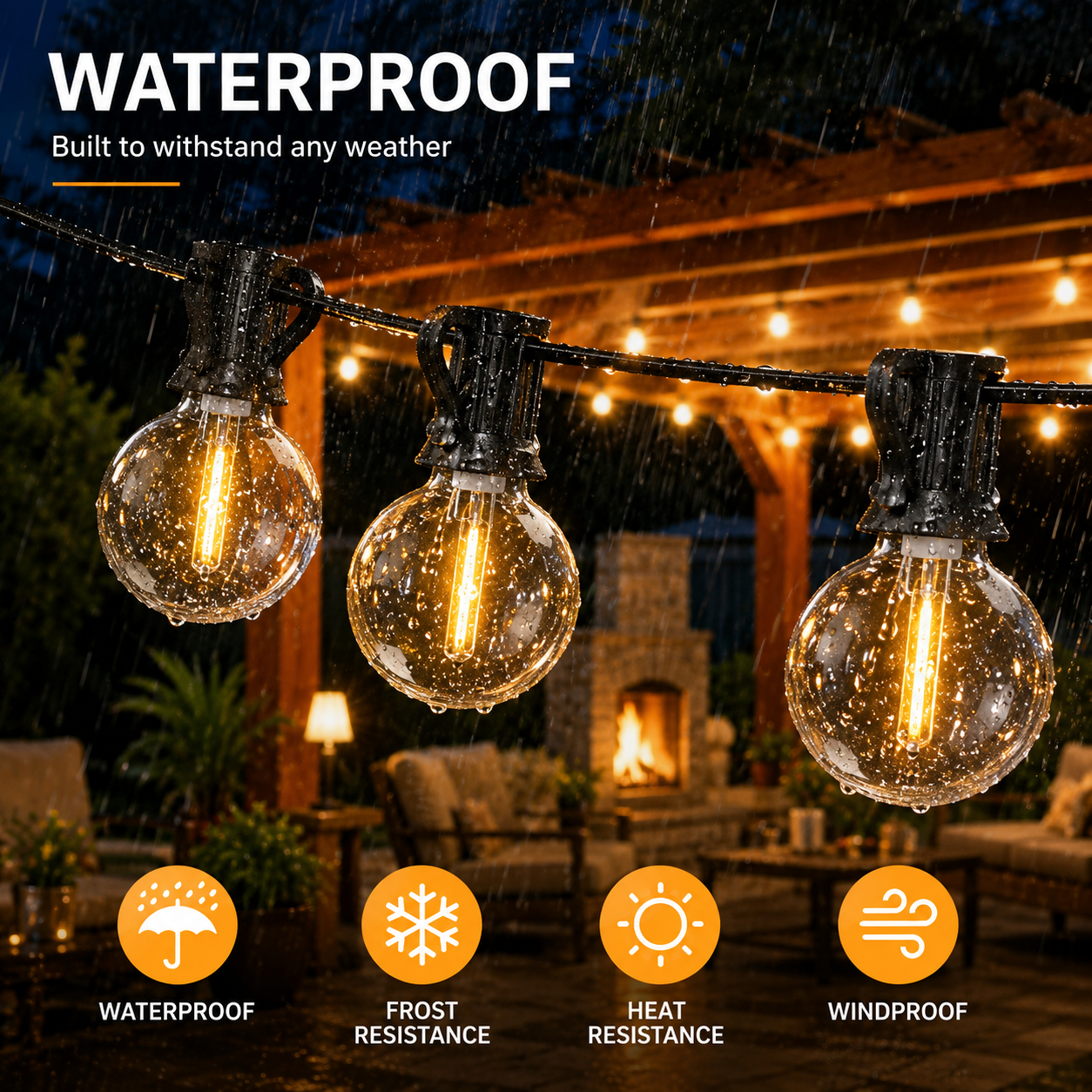 Buiten Lichtslinger met G40 Globe Lampen – Weerbestendige Tuin- & Terrasverlichting
