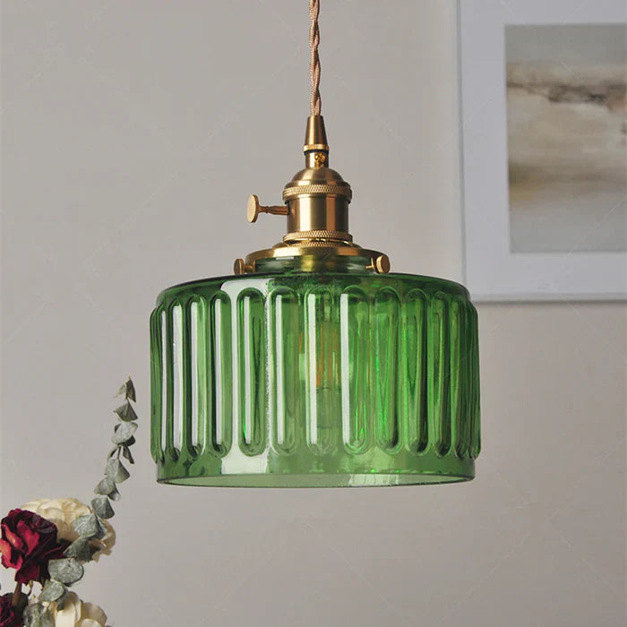 Vintage Cilindervormige Glazen Hanglamp met Traditioneel Design