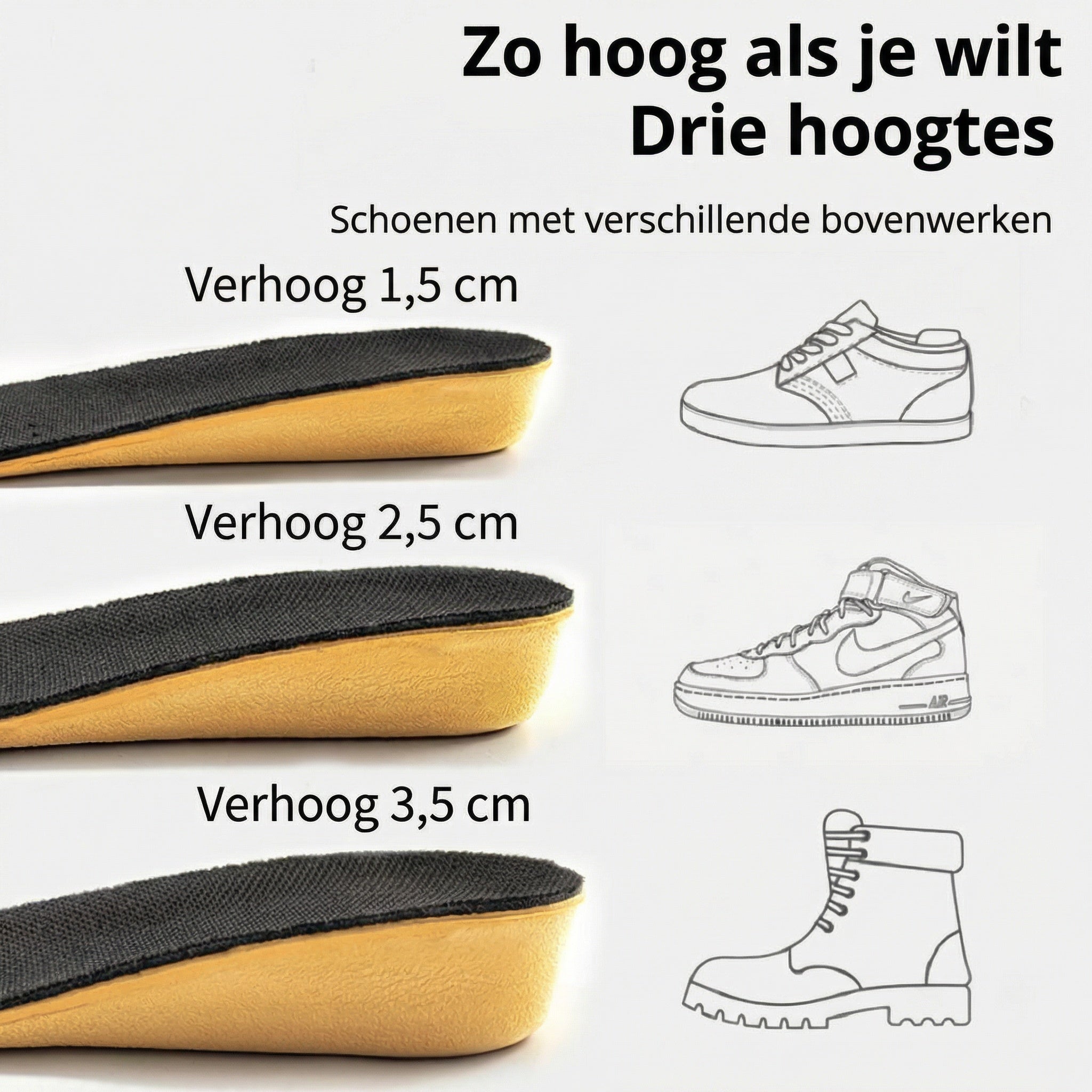 Verhogende Inlegzolen – Onzichtbare Verstelbare Schoenverhogers