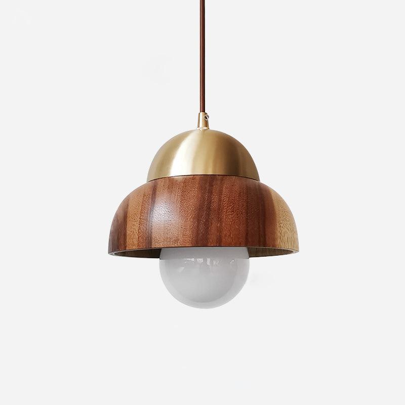 Houten Hanglamp met Messing Accenten in een Modern & Sfeervolle Stijl