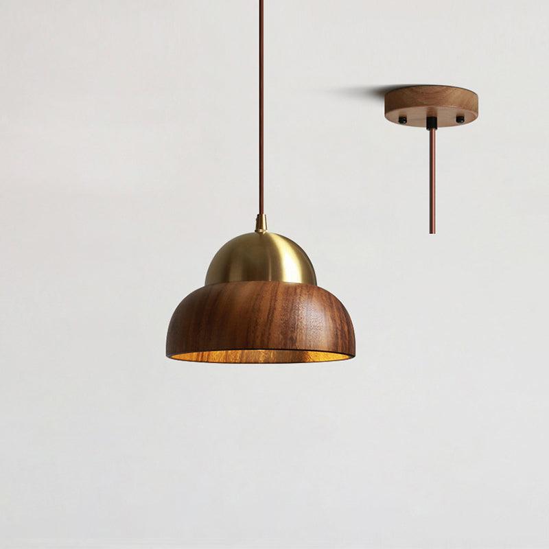 Houten Hanglamp met Messing Accenten in een Modern & Sfeervolle Stijl