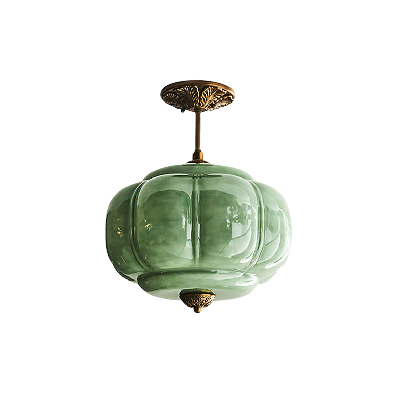 Vintage Glazen Plafondlamp met Pompoenvormige Kap