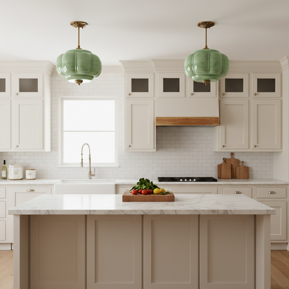 Vintage Glazen Plafondlamp met Pompoenvormige Kap