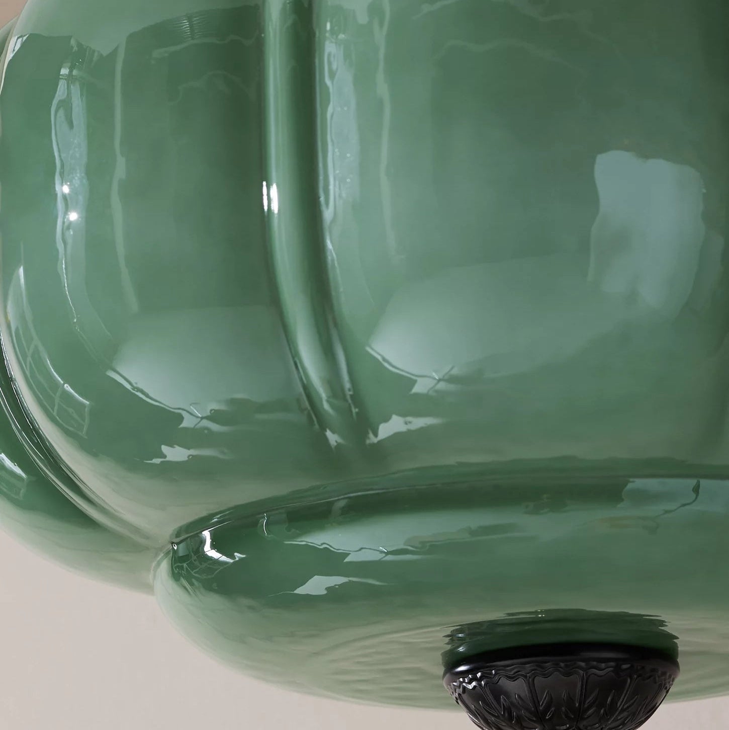 Vintage Glazen Plafondlamp met Pompoenvormige Kap