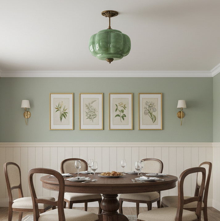 Vintage Glazen Plafondlamp met Pompoenvormige Kap