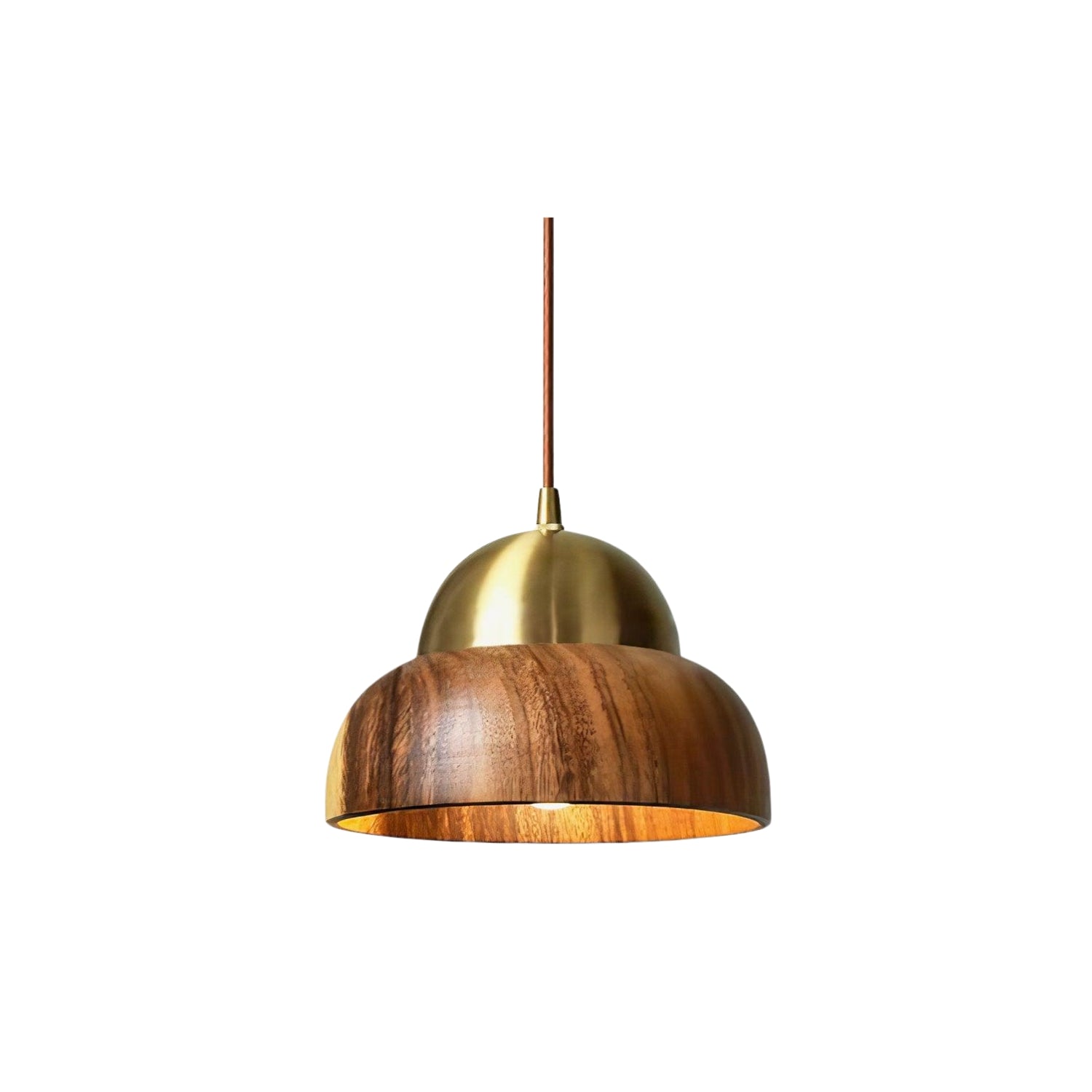 Houten Hanglamp met Messing Accenten in een Modern & Sfeervolle Stijl