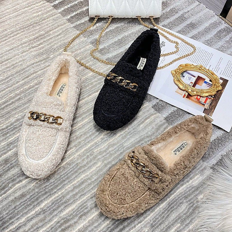 Mules de Luxe pour Femmes avec Chaîne Dorée & Doublure Chaude
