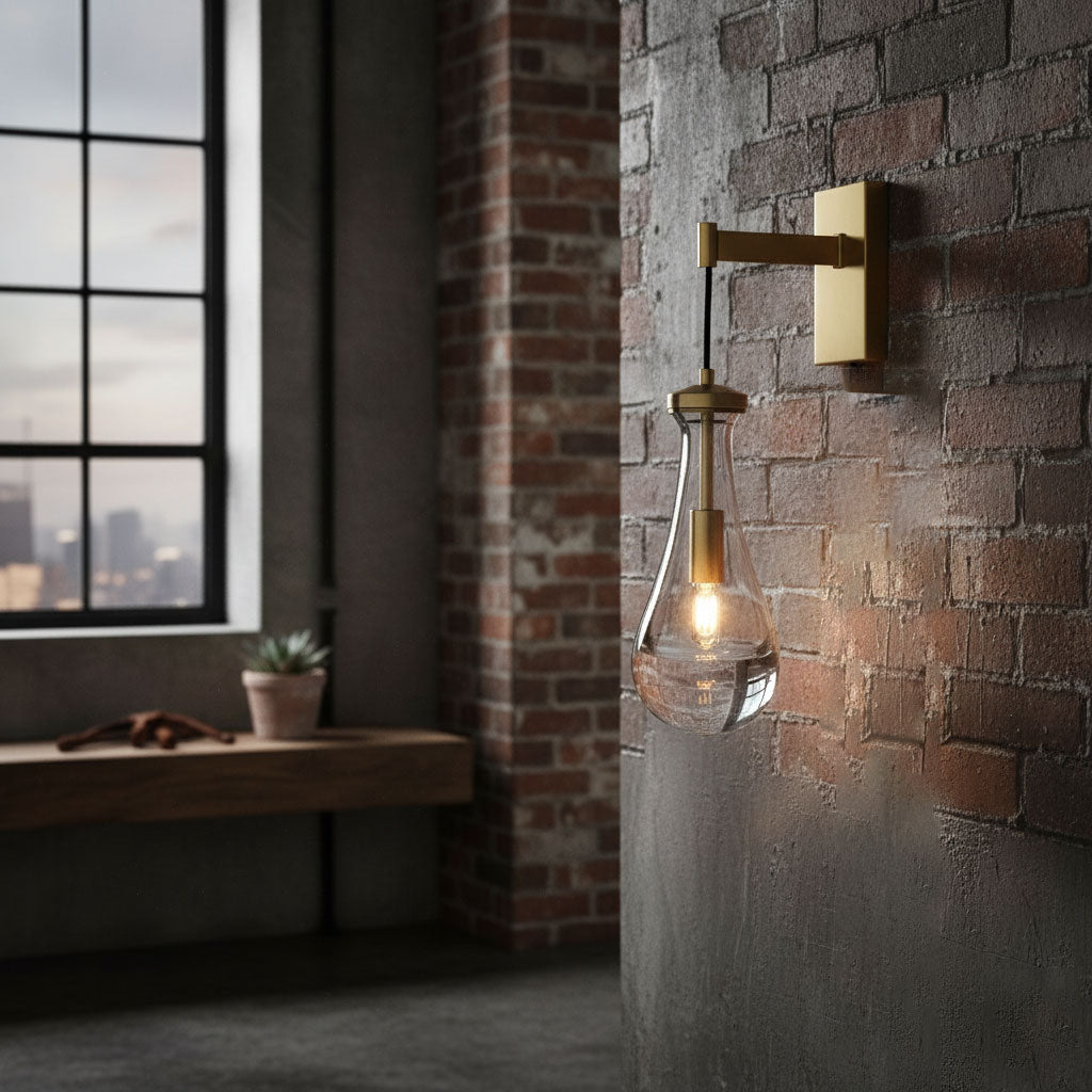 Moderne Glazen Druppel Wandlamp in Messing – Luxe Sfeerverlichting voor Interieur